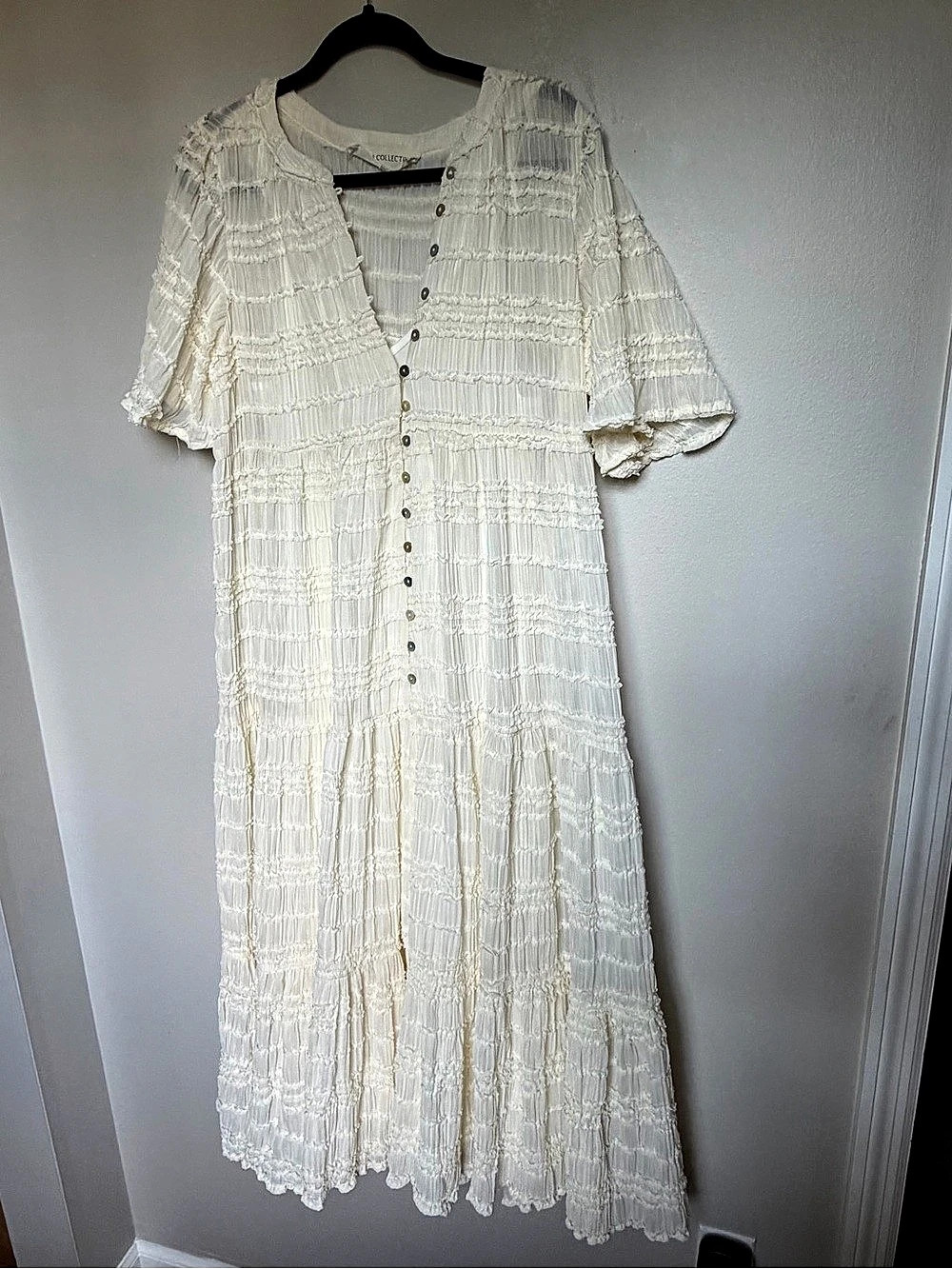 Worth Collective Textured Button Front Maxi Dress in cream Like New